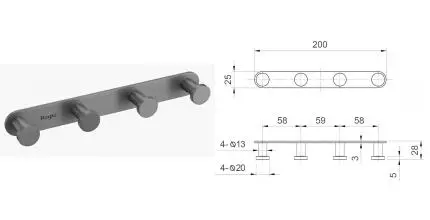 Планка с крючками «Raglo» R300.054.09 на стену графит