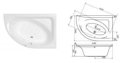 Гидромассажная ванна акриловая «Whitecross» Aquarella 170/110 Nano с каркасом с сифоном белая/хром правая