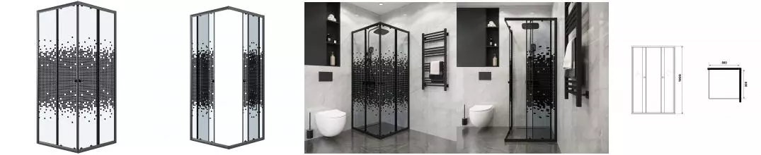 Душевой угол-ограждение «Niagara» Eco NG-1008-14QBLACK 80/80 80/80 мазайка/чёрный матовый без поддона Душевой угол-ограждение «Niagara» Eco NG-1008-14QBLACK 80/80 80/80 мазайка/чёрный матовый без поддона