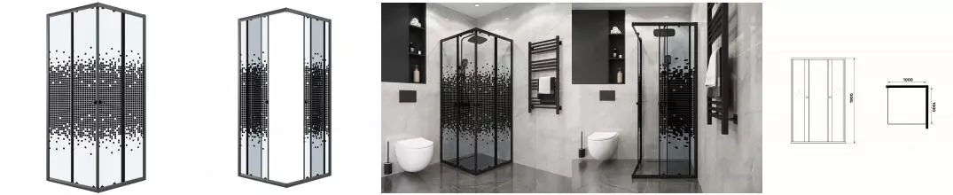 Душевой угол-ограждение «Niagara» Eco NG-1010-14QBLACK 100/100 100/100 мазайка/чёрный матовый без поддона Душевой угол-ограждение «Niagara» Eco NG-1010-14QBLACK 100/100 100/100 мазайка/чёрный матовый без поддона