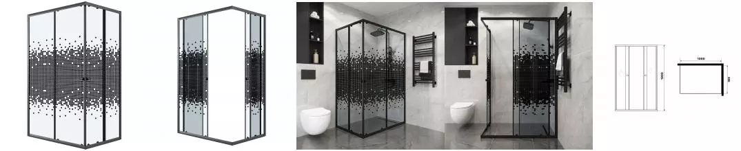 Душевой угол-ограждение «Niagara» Eco NG-1018-14QBLACK 100/80 100/80 мазайка/чёрный матовый без поддона универсальный Душевой угол-ограждение «Niagara» Eco NG-1018-14QBLACK 100/80 100/80 мазайка/чёрный матовый без поддона универсальный