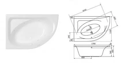 Гидромассажная ванна акриловая «Whitecross» Aquarella 170/110 Relax с каркасом с сифоном белая левая