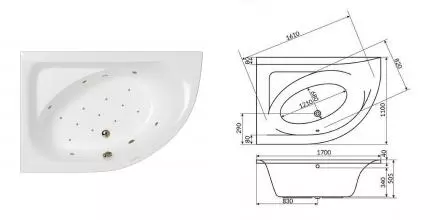 Гидромассажная ванна акриловая «Whitecross» Aquarella 170/110 Relax с каркасом с сифоном белая/бронза левая