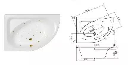 Гидромассажная ванна акриловая «Whitecross» Aquarella 170/110 Relax с каркасом с сифоном белая/золото левая Гидромассажная ванна акриловая «Whitecross» Aquarella 170/110 Relax с каркасом с сифоном белая/золото левая