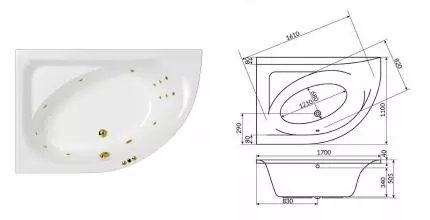 Гидромассажная ванна акриловая «Whitecross» Aquarella 170/110 Smart с каркасом с сифоном белая/золото левая Гидромассажная ванна акриловая «Whitecross» Aquarella 170/110 Smart с каркасом с сифоном белая/золото левая