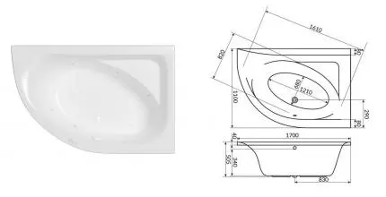 Гидромассажная ванна акриловая «Whitecross» Aquarella 170/110 Relax с каркасом с сифоном белая правая