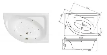Гидромассажная ванна акриловая «Whitecross» Aquarella 170/110 Relax с каркасом с сифоном белая/бронза правая
