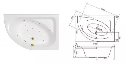 Гидромассажная ванна акриловая «Whitecross» Aquarella 170/110 Relax с каркасом с сифоном белая/золото правая Гидромассажная ванна акриловая «Whitecross» Aquarella 170/110 Relax с каркасом с сифоном белая/золото правая