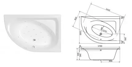 Гидромассажная ванна акриловая «Whitecross» Aquarella 170/110 Relax с каркасом с сифоном белая/хром правая