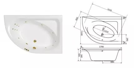 Гидромассажная ванна акриловая «Whitecross» Aquarella 170/110 Smart с каркасом с сифоном белая/золото правая Гидромассажная ванна акриловая «Whitecross» Aquarella 170/110 Smart с каркасом с сифоном белая/золото правая
