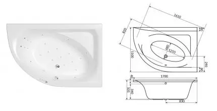 Гидромассажная ванна акриловая «Whitecross» Aquarella 170/110 Ultra с каркасом с сифоном белая/хром правая Гидромассажная ванна акриловая «Whitecross» Aquarella 170/110 Ultra с каркасом с сифоном белая/хром правая