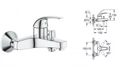 Смеситель для ванны с душем «Grohe» BauCurve 23599000 хром Смеситель для ванны с душем «Grohe» BauCurve 23599000 хром