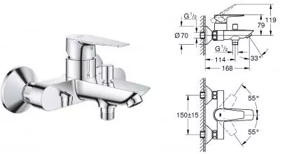 Смеситель для ванны с душем «Grohe» BauCurve 23604001 хром Смеситель для ванны с душем «Grohe» BauCurve 23604001 хром