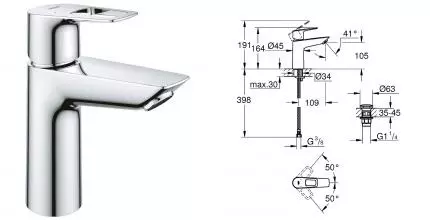 Смеситель для раковины «Grohe» BauLoop 23886001 с донным клапаном хром Смеситель для раковины «Grohe» BauLoop 23886001 с донным клапаном хром