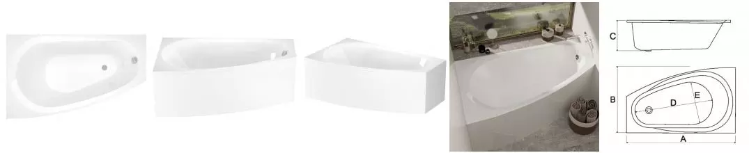 Ванна акриловая «Alba Spa» Baline 150/90 без опор без сифона белая левая