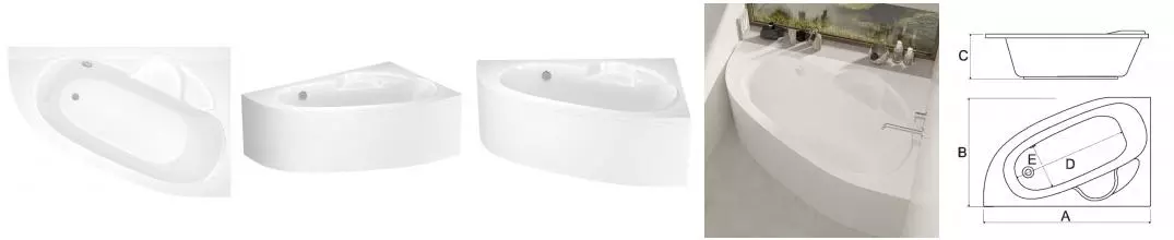 Ванна акриловая «Alba Spa» Katrina 150/100 без опор без сифона белая правая