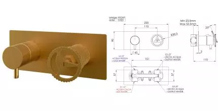 Смеситель для душа «Remer» Chrono CH92ZBG брашированное золото