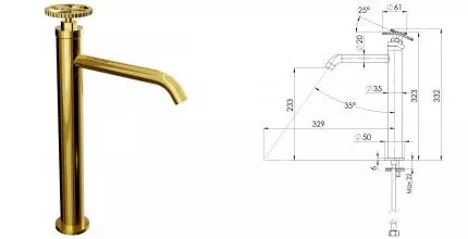 Смеситель для раковины «Remer» Chrono CH11LXLDO золото