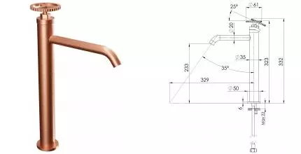 Смеситель для раковины «Remer» Chrono CH11LXLRP брашированная медь