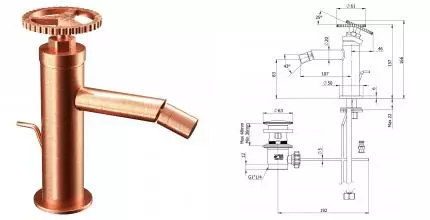 Смеситель для биде «Remer» Chrono CH20RP с донным клапаном брашированная медь