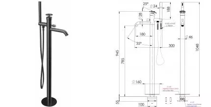 Напольный смеситель для ванны с душем «Remer» Chrono CH08CFP брашированный чёрный хром Напольный смеситель для ванны с душем «Remer» Chrono CH08CFP брашированный чёрный хром