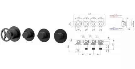 Смеситель для душа «Remer» Chrono CH98D3PCFP брашированный чёрный хром