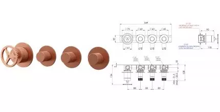 Смеситель для душа «Remer» Chrono CH98D3PRP брашированная медь Смеситель для душа «Remer» Chrono CH98D3PRP брашированная медь