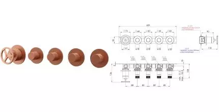 Смеситель для душа «Remer» Chrono CH98D4PRP брашированная медь Смеситель для душа «Remer» Chrono CH98D4PRP брашированная медь