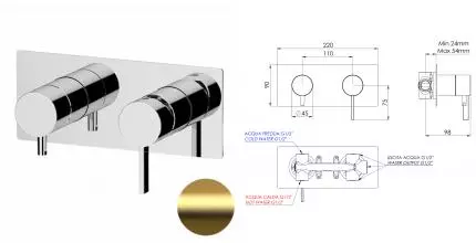 Смеситель для душа «Remer» Metrica MC93ZBG брашированное золото