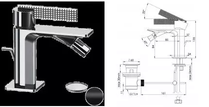 Смеситель для биде «Daniel» Club ANC60415 с донным клапаном чёрный матовый