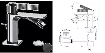 Смеситель для биде «Daniel» Club ANC60464 с донным клапаном чёрный хром