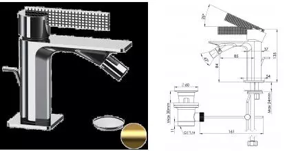 Смеситель для биде «Daniel» Club ANC604DP с донным клапаном брашированное золото