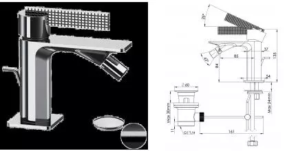 Смеситель для биде «Daniel» Club ANC604FZ с донным клапаном брашированный чёрный хром