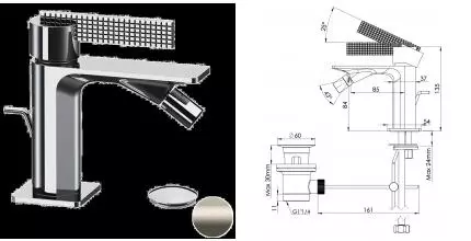 Смеситель для биде «Daniel» Club ANC604XV с донным клапаном сталь