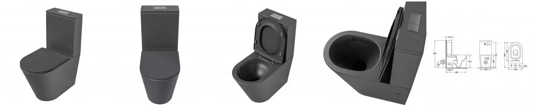 Унитаз компакт безободковый «Grossman» GR-4458GMSQ серый матовый с сиденьем дюропласт с микролифтом серое