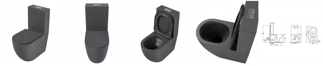 Унитаз компакт безободковый «Grossman» GR-4494GMSQ серый матовый с сиденьем дюропласт с микролифтом серое