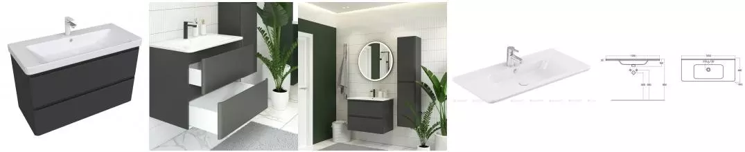 Тумба с раковиной «Aquanet» Эмбер 105 (Urban 105) подвесная чёрный матовый