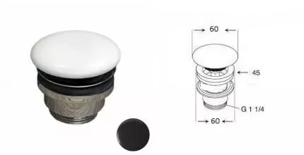 Донный клапан универсальный 1”1/4 с керамической крышкой GSG Ceramic Design PILTONUNIAR002, черный глянцевый
