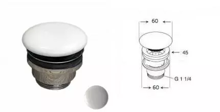 Донный клапан универсальный 1”1/4 с керамической крышкой GSG Ceramic Design PILTONUNIAR033, Perla Matt