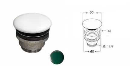 Донный клапан универсальный 1”1/4 с керамической крышкой GSG Ceramic Design PILTONUNIAR036, Smeraldo Matt
