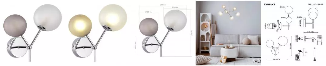 SLE1107-101-02 Светильник настенный Хром/Белый, Серый G9 LED 2*5W 4000K MALTE · Malte, Evoluce, SLE1107-101-02