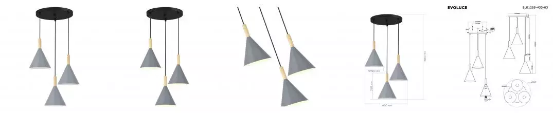 SLE1255-433-03 Светильник подвесной Черный/Серый E27 3*40W ARKET · Arket, Evoluce, SLE1255-433-03