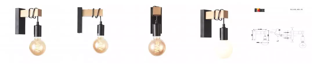 SL1142.401.01 Светильник настенный Черный, Светлое дерево E27 1*60W BAGETTI · Bagetti, Evoluce, SL1142.401.01