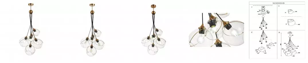 SLE103103-06 Светильник подвесной Золотистый/Прозрачный E27 6*60W SATTURO · Satturo, Evoluce, SLE103103-06