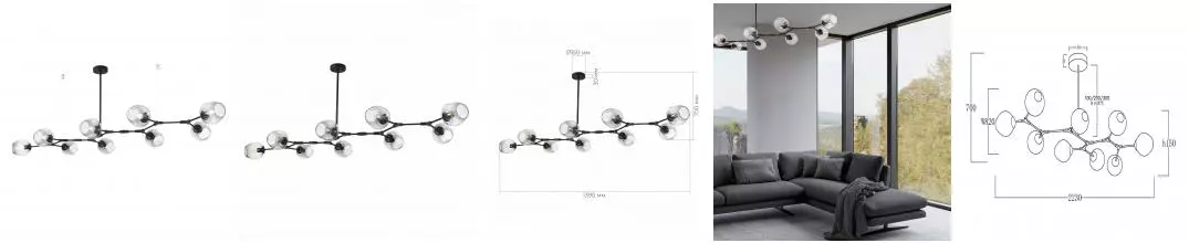 SLE154843-09 Светильник подвесной Чёрный/Дымчатый E27 9*40W RAMETTO · Rametto, Evoluce, SLE154843-09