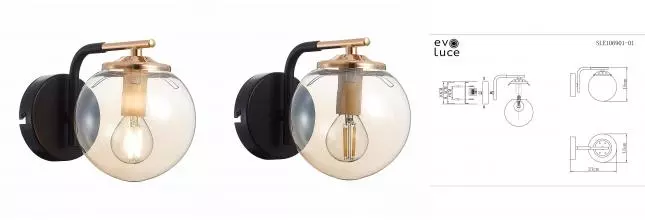 SLE106901-01 Светильник настенный Чёрный/Янтарный E14 1*40W LITERNO · Literno, Evoluce, SLE106901-01