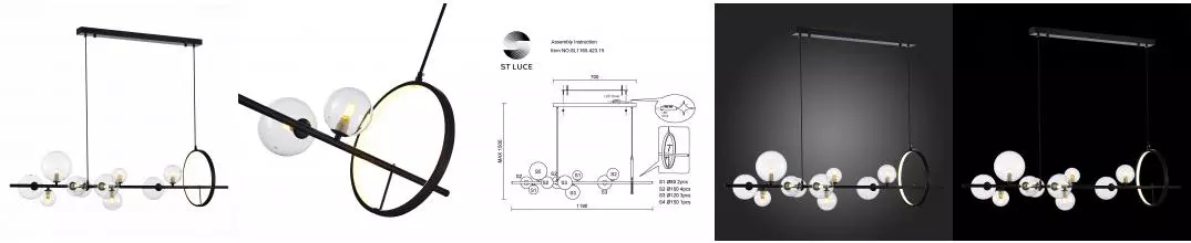 SL1165.423.15 Светильник подвесной ST-Luce Чёрный/Прозрачный G4 10+1*5W 4000K
