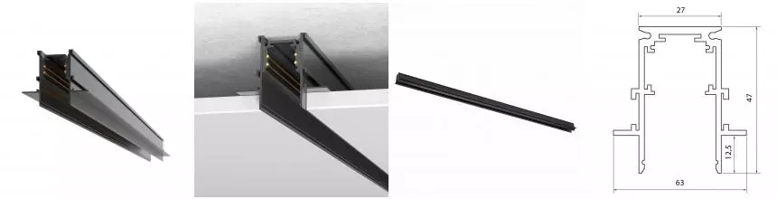 ST004.419.12 Шинопровод магнитный встраиваемый под ГКЛ 12мм ST-Luce Черный Длина 1 000мм