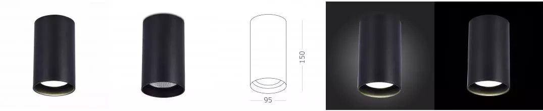 ST157.432.20 Светильник потолочный Черный LED 1*20W 3000K 1 600Lm Ra>90 60° IP44 D95xH150 220-265V