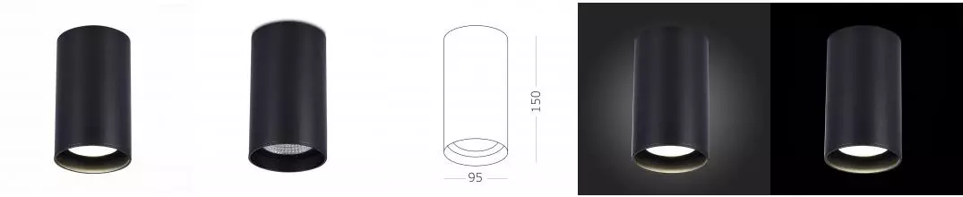 ST157.442.20 Светильник потолочный Черный LED 1*20W 4000K 1 600Lm Ra>90 60° IP44 D95xH150 220-265V